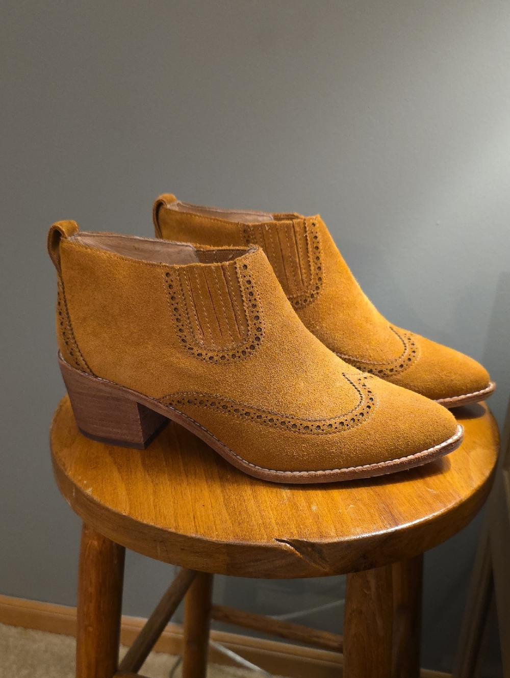 Madewell Tan Suede Western Brogue Ankle Boot Women's 8.5 Chelsea Wingtip